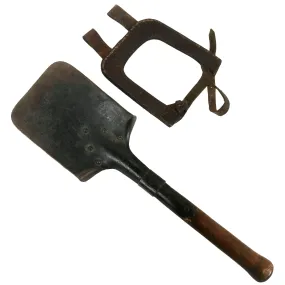 Original Imperial German WWI Short Entrenching Tool Shovel with Leather Carrier with Maker’s Mark