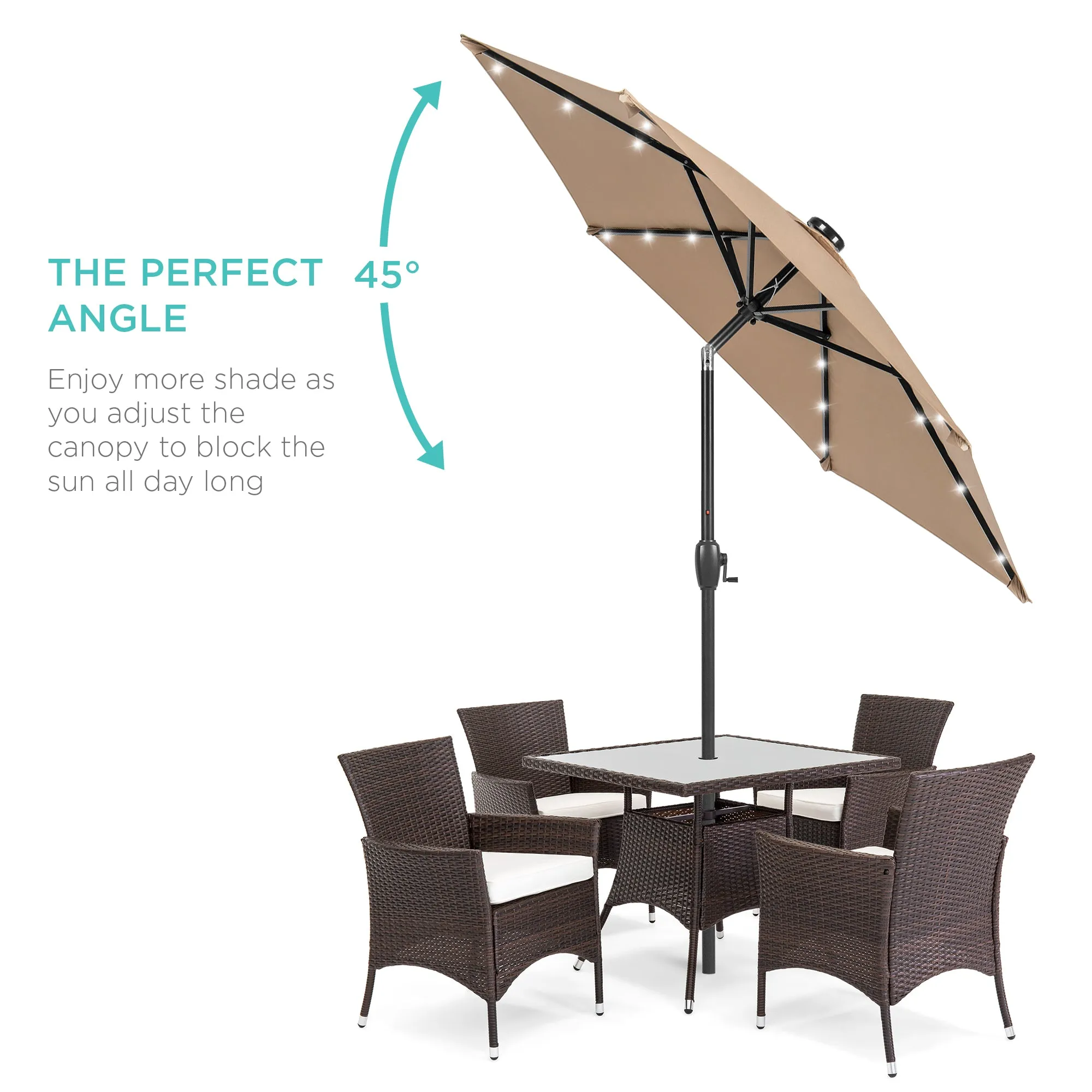 Outdoor Solar Patio Umbrella w/ Push Button Tilt, Crank Lift - 7.5ft