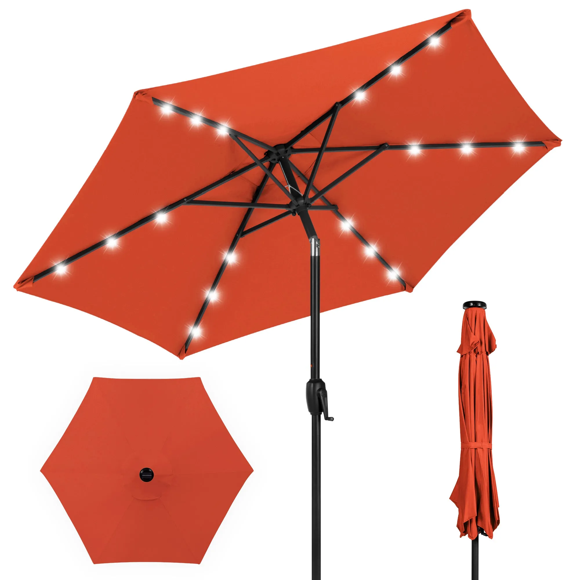 Outdoor Solar Patio Umbrella w/ Push Button Tilt, Crank Lift - 7.5ft