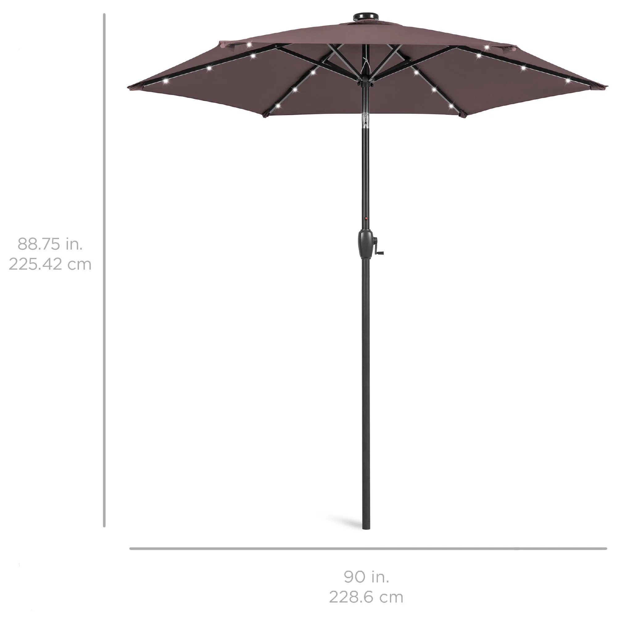 Outdoor Solar Patio Umbrella w/ Push Button Tilt, Crank Lift - 7.5ft