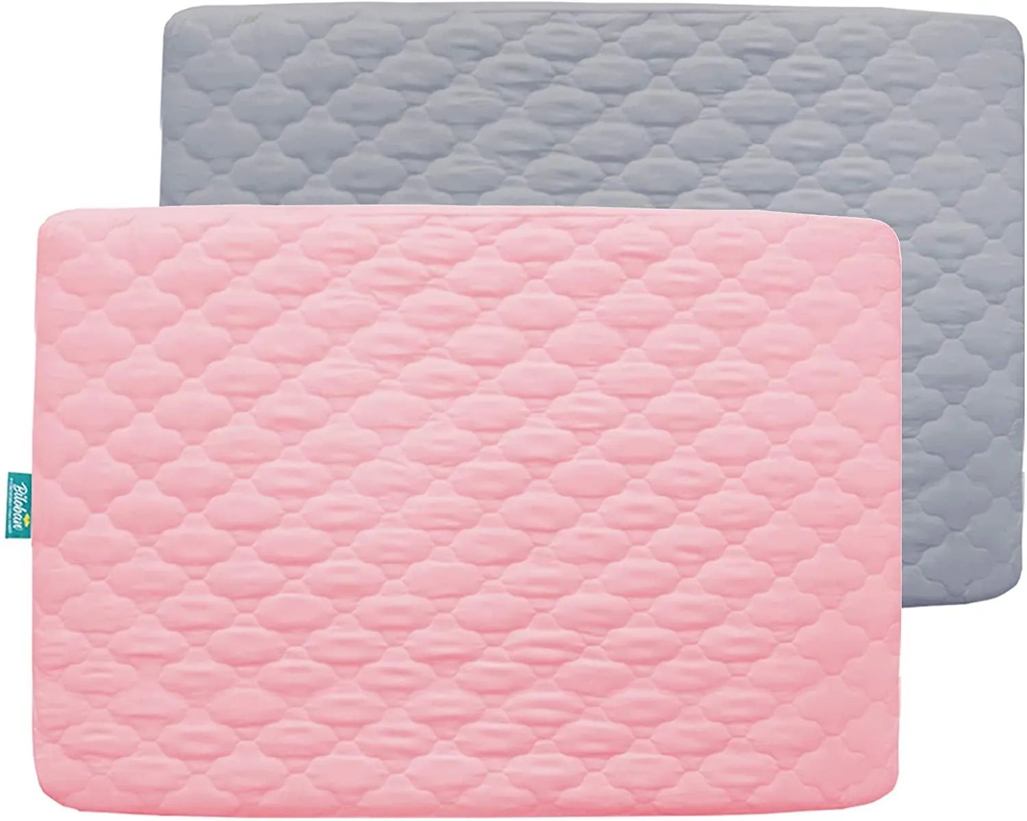 Pack N Play Mattress Pad Cover/ Protector - 2 Pack, Ultra Soft Microfiber, Waterproof, Grey & Pink (for Standard Playpen/ Mini Crib)