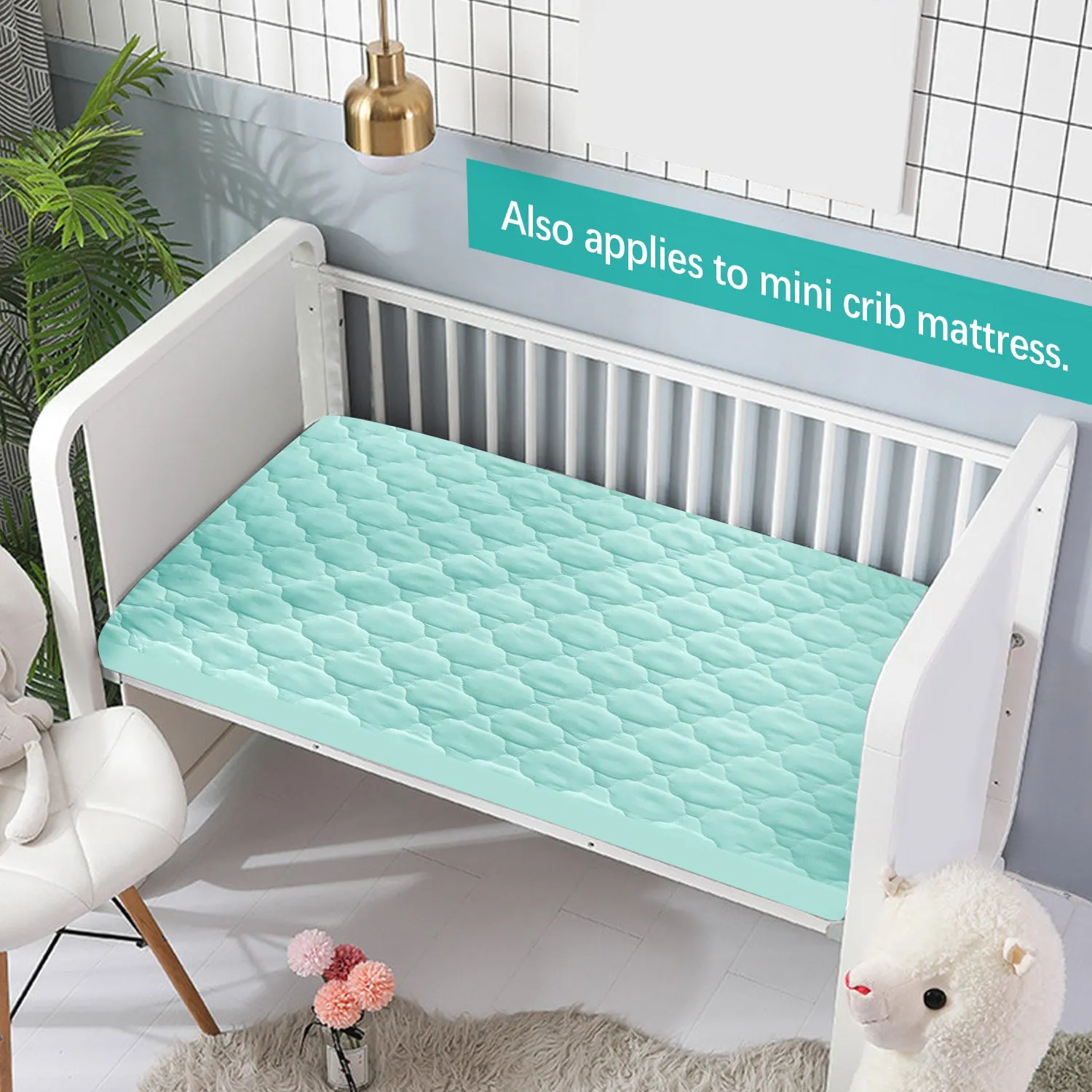 Pack N Play Mattress Pad Cover/ Protector - Ultra Soft Microfiber, Waterproof, Aqua (for Standard Playpen/ Mini Crib)