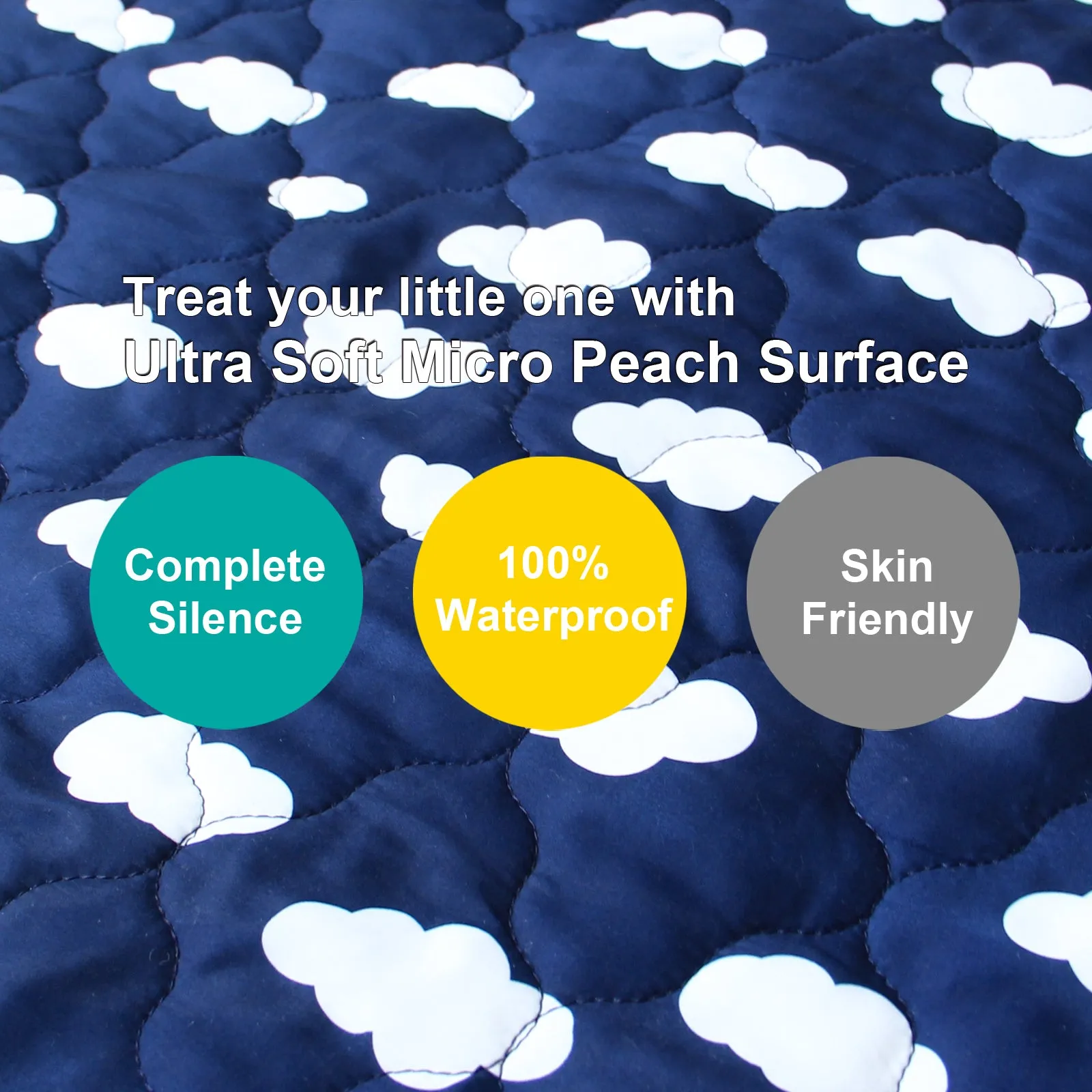 Pack N Play Mattress Pad Cover/ Protector - Ultra Soft Microfiber, Waterproof, Navy Cloud (for Standard Playpen/ Mini Crib)