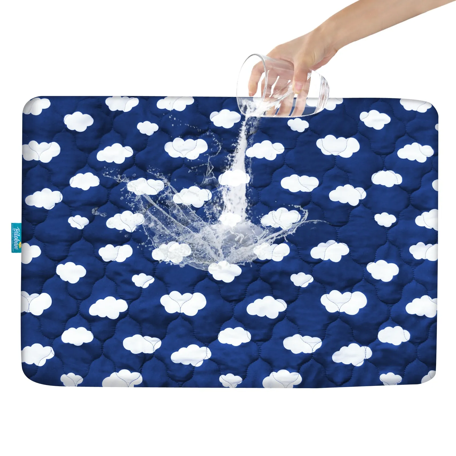 Pack N Play Mattress Pad Cover/ Protector - Ultra Soft Microfiber, Waterproof, Navy Cloud (for Standard Playpen/ Mini Crib)