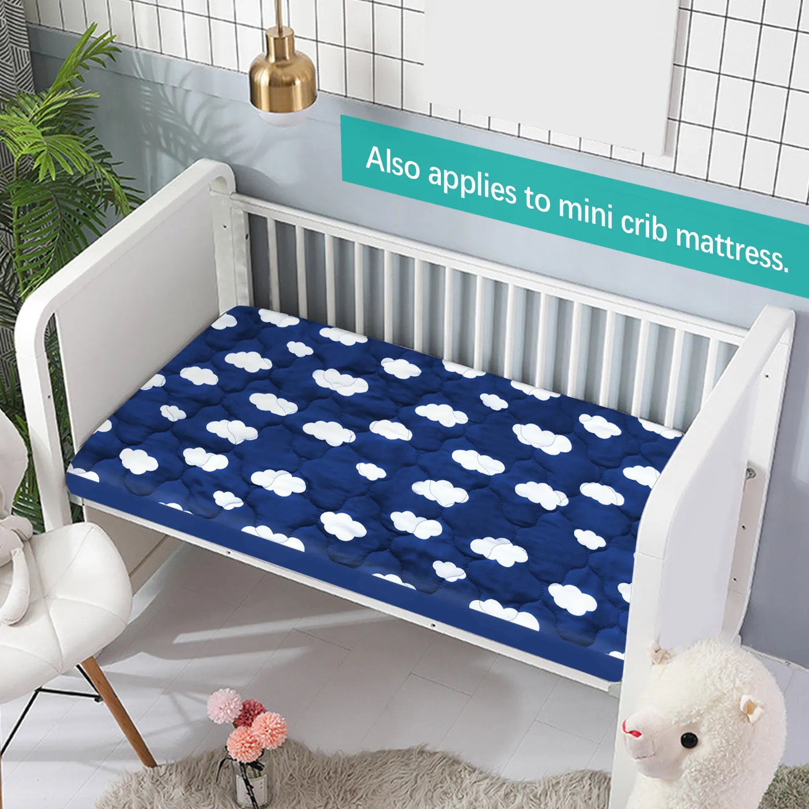 Pack N Play Mattress Pad Cover/ Protector - Ultra Soft Microfiber, Waterproof, Navy Cloud (for Standard Playpen/ Mini Crib)