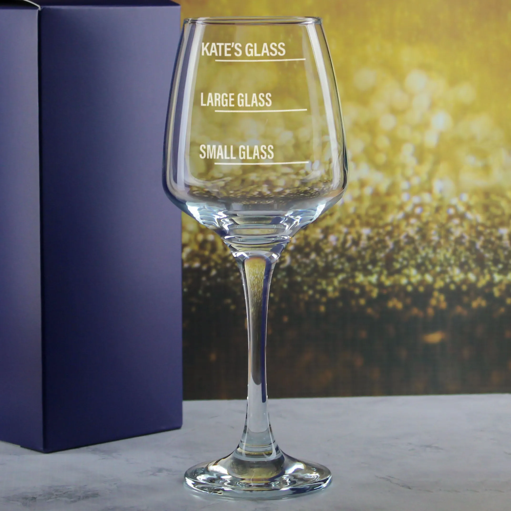 Personalised Engraved Tallo Wine Glass with Name's Glass Bold Measurements Design, Customise with Any Name