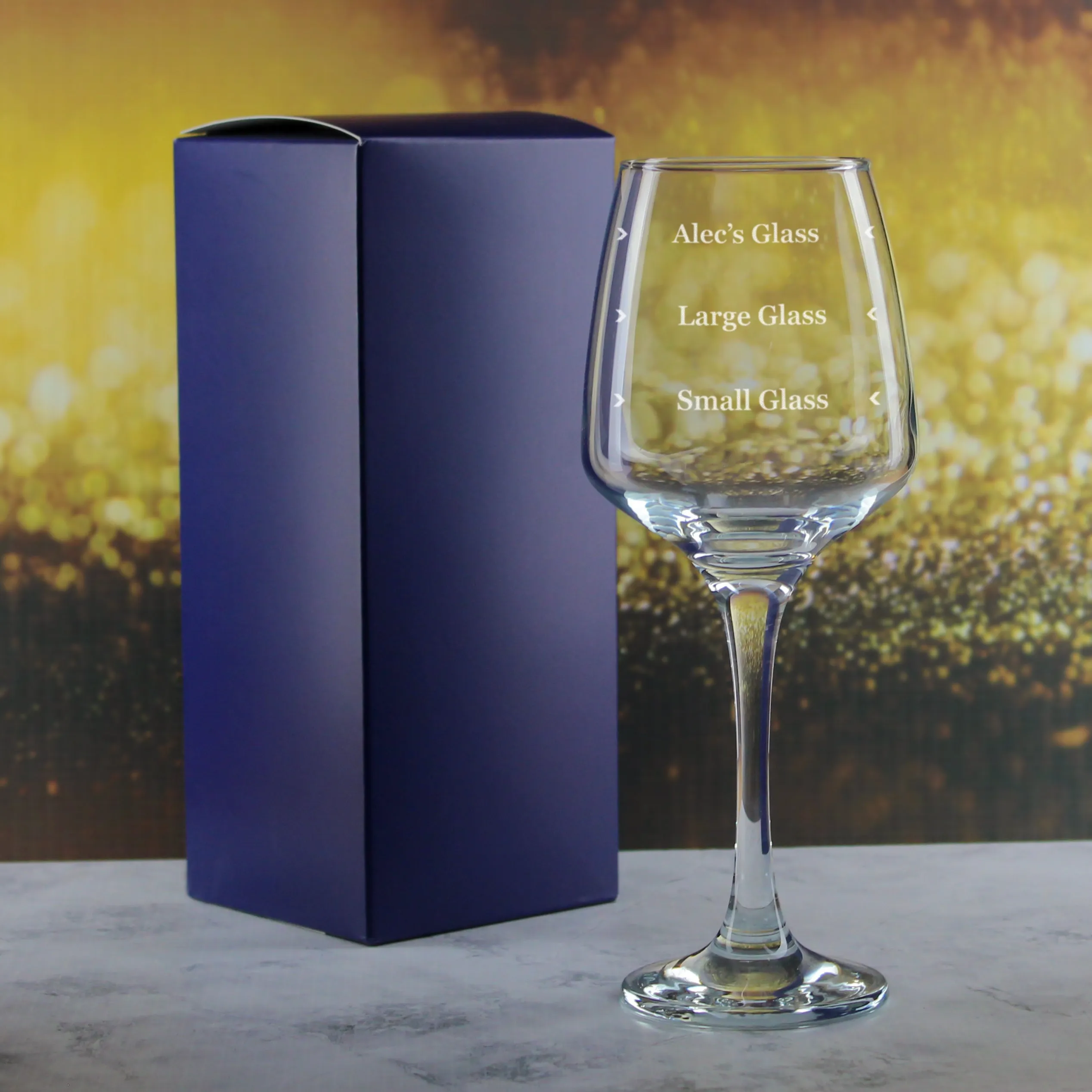 Personalised Engraved Tallo Wine Glass with Name's Glass Serif Measurements Design, Customise with Any Name