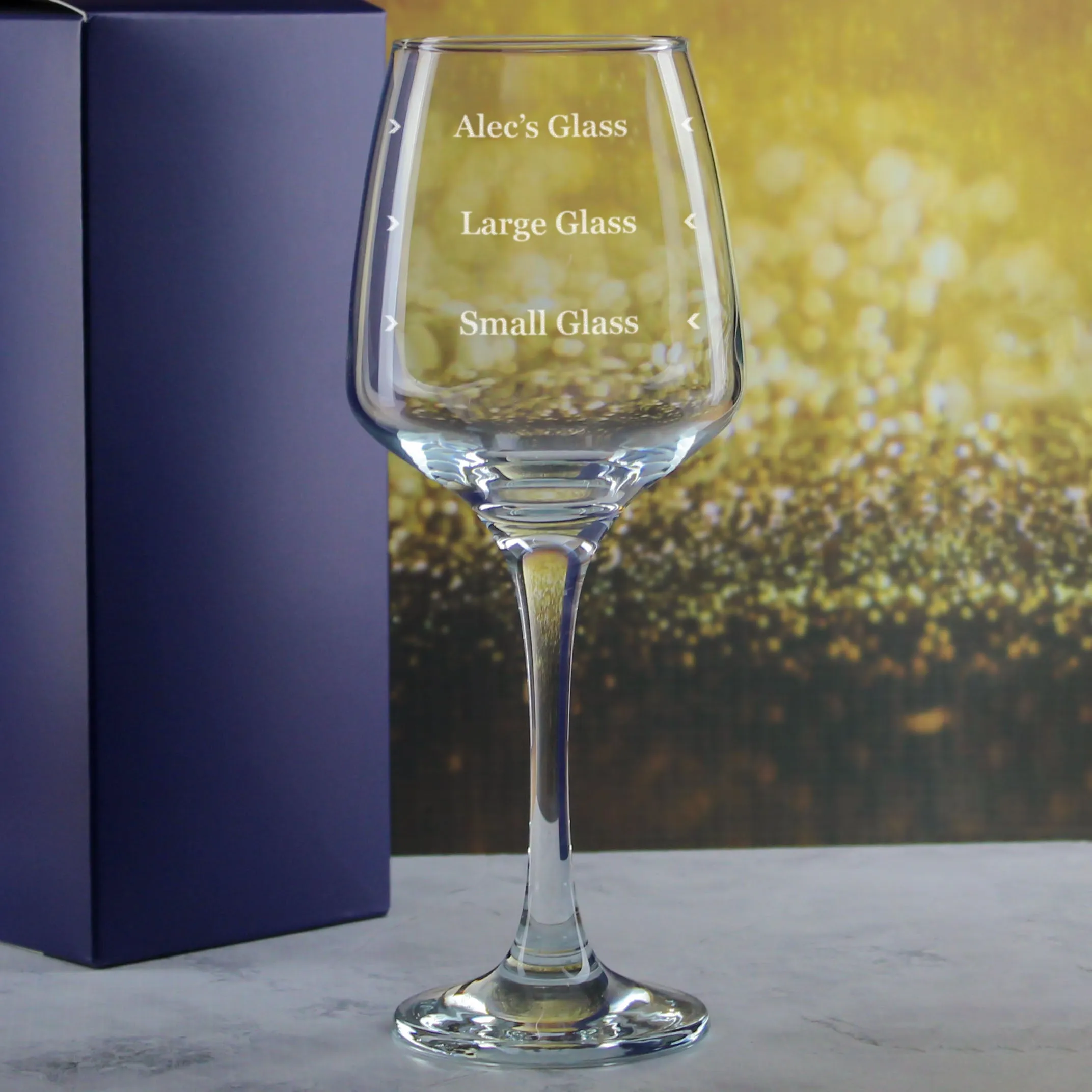 Personalised Engraved Tallo Wine Glass with Name's Glass Serif Measurements Design, Customise with Any Name