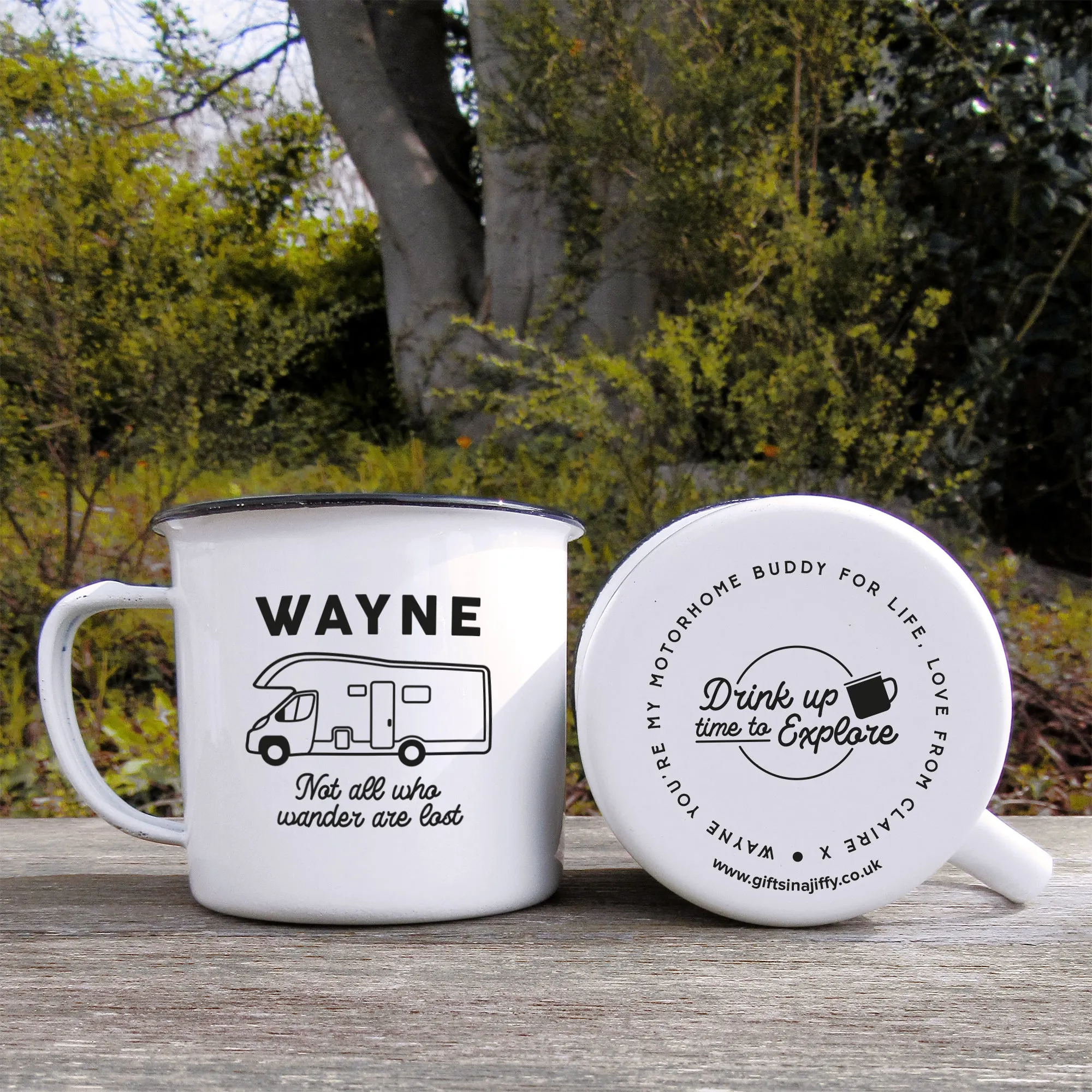 Personalised Motorhome Mug, 13 oz Metal Enamel Mug