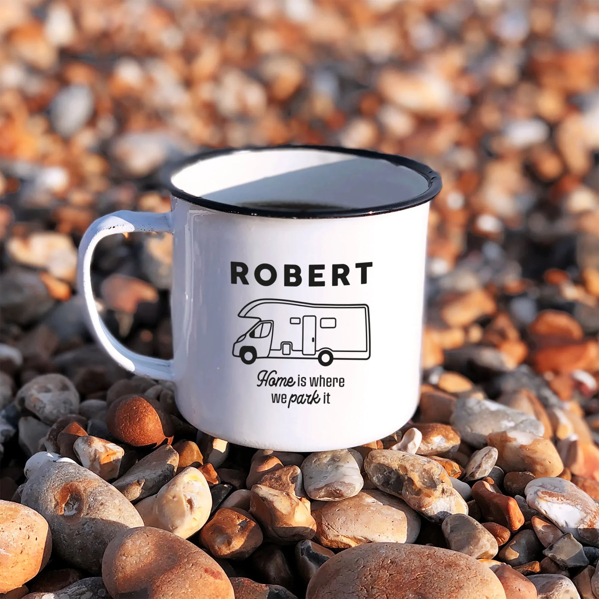 Personalised Motorhome Mug, 13 oz Metal Enamel Mug