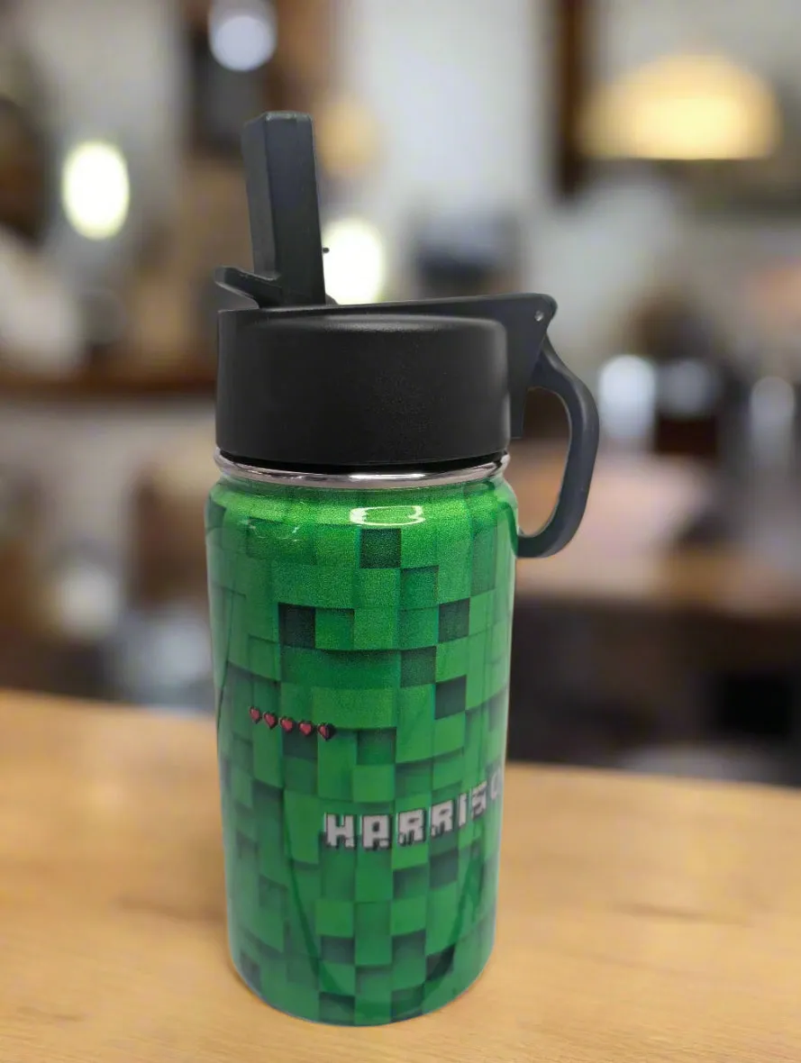 Personalised Stainless Steel Water Bottle with Handle, Straw & Chug Spout - Unique Patterns I