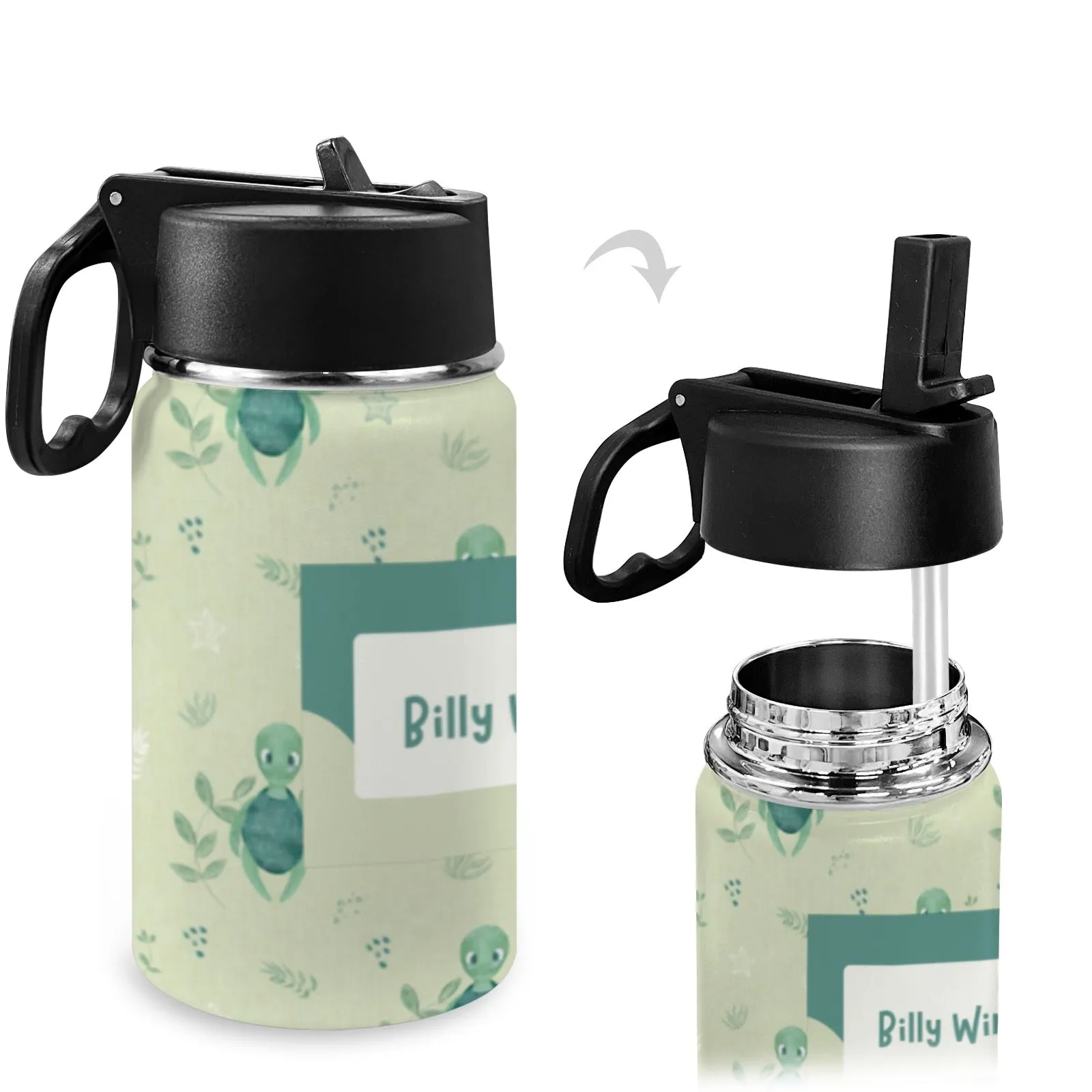 Personalised Stainless Steel Water Bottle with Handle, Straw & Chug Spout - Unique Patterns I