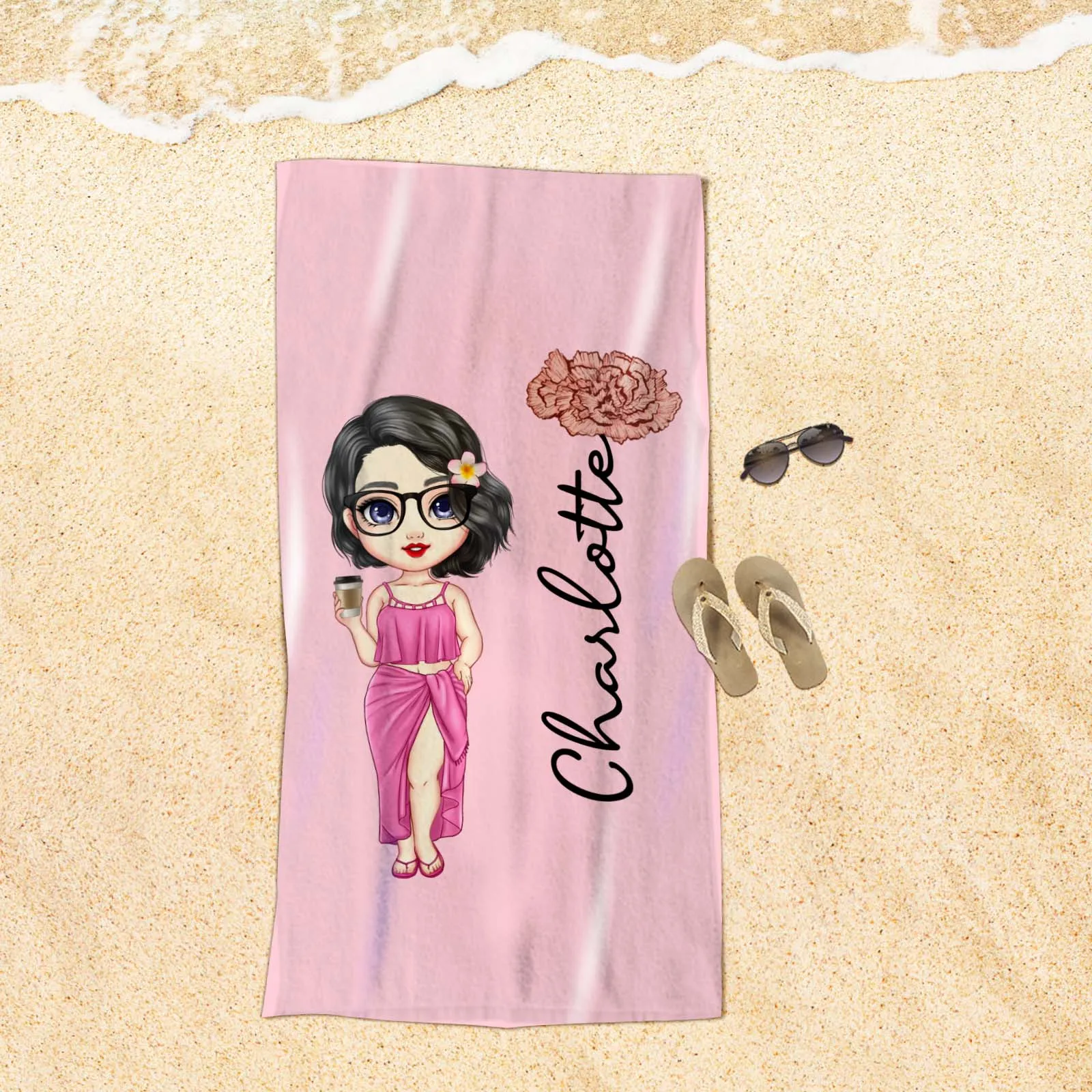 Personalize Cartoon Character and Name Towel