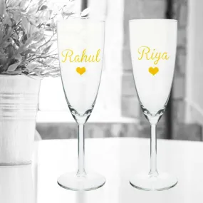 Personalized Champagne Flute Glass With Name Set Of 2 - Anniversary Gift For Couples