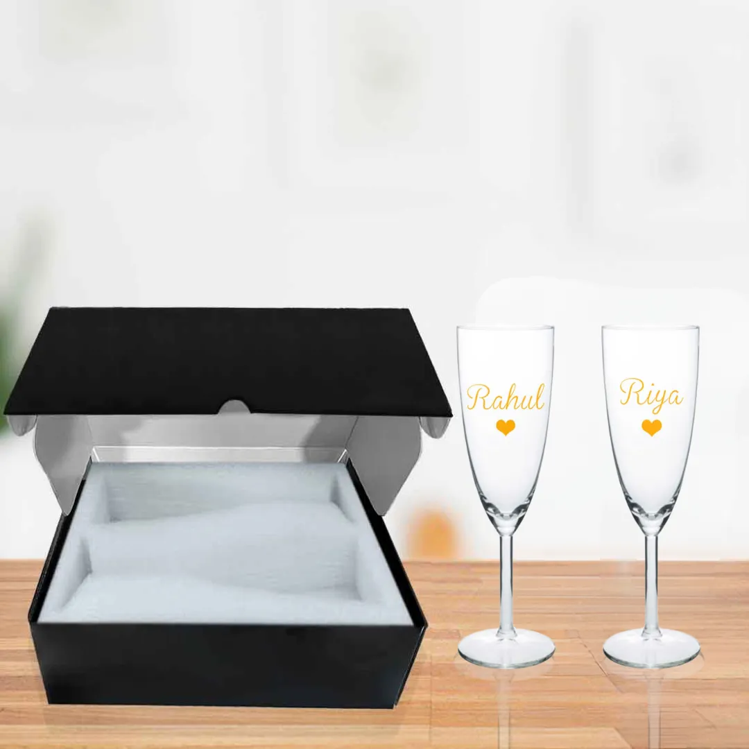 Personalized Champagne Flute Glass With Name Set Of 2 - Anniversary Gift For Couples