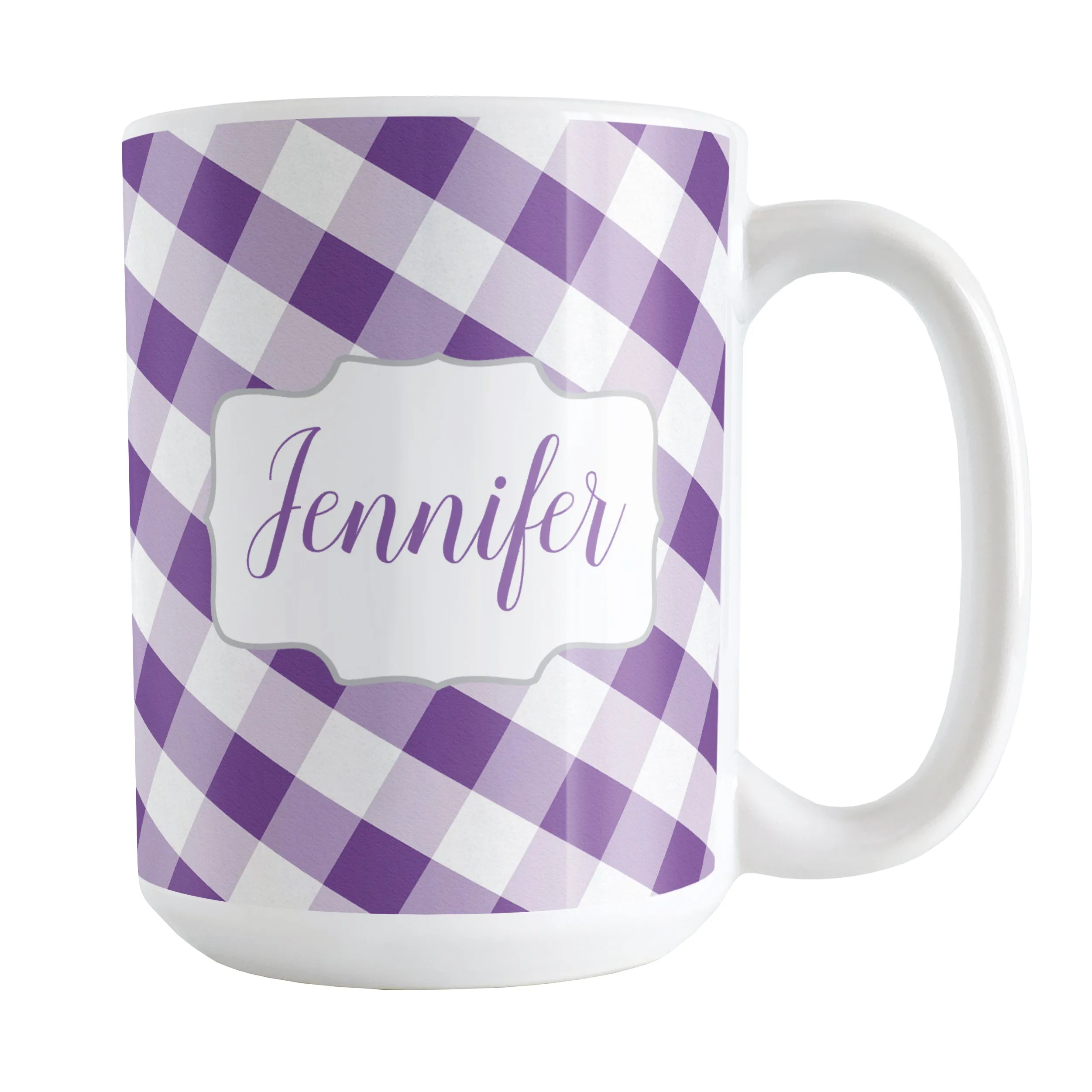 Personalized Purple Gingham Mug