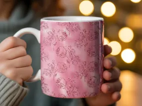 Pink Faux Glitter Floral Mug, 11oz Rose Garden Coffee Cup, Elegant Tea Mug