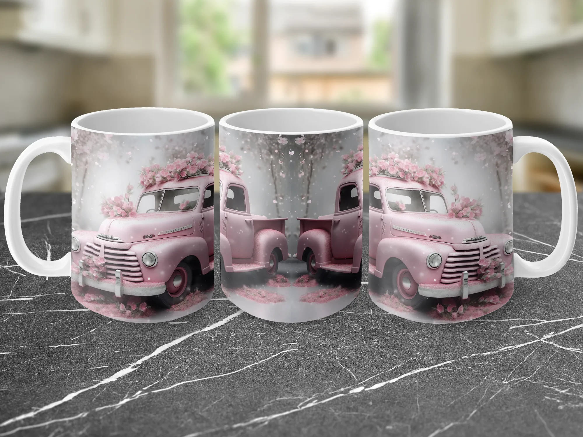 Pink Vintage Style Truck Flowers Coffee Mug, Gift For Her, Mothers Day Gift, Mama Gift, Mom Mug, From Daughter