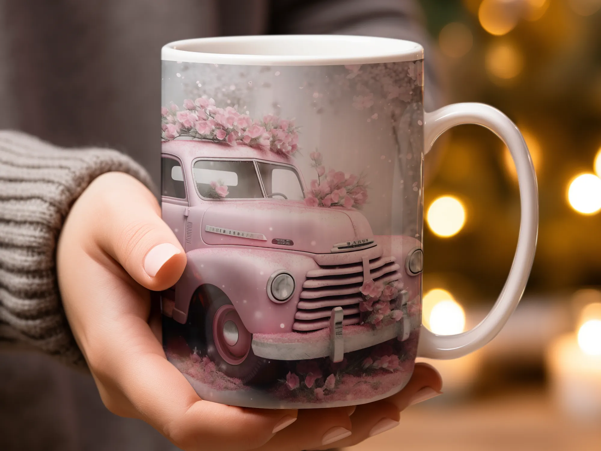 Pink Vintage Style Truck Flowers Coffee Mug, Gift For Her, Mothers Day Gift, Mama Gift, Mom Mug, From Daughter