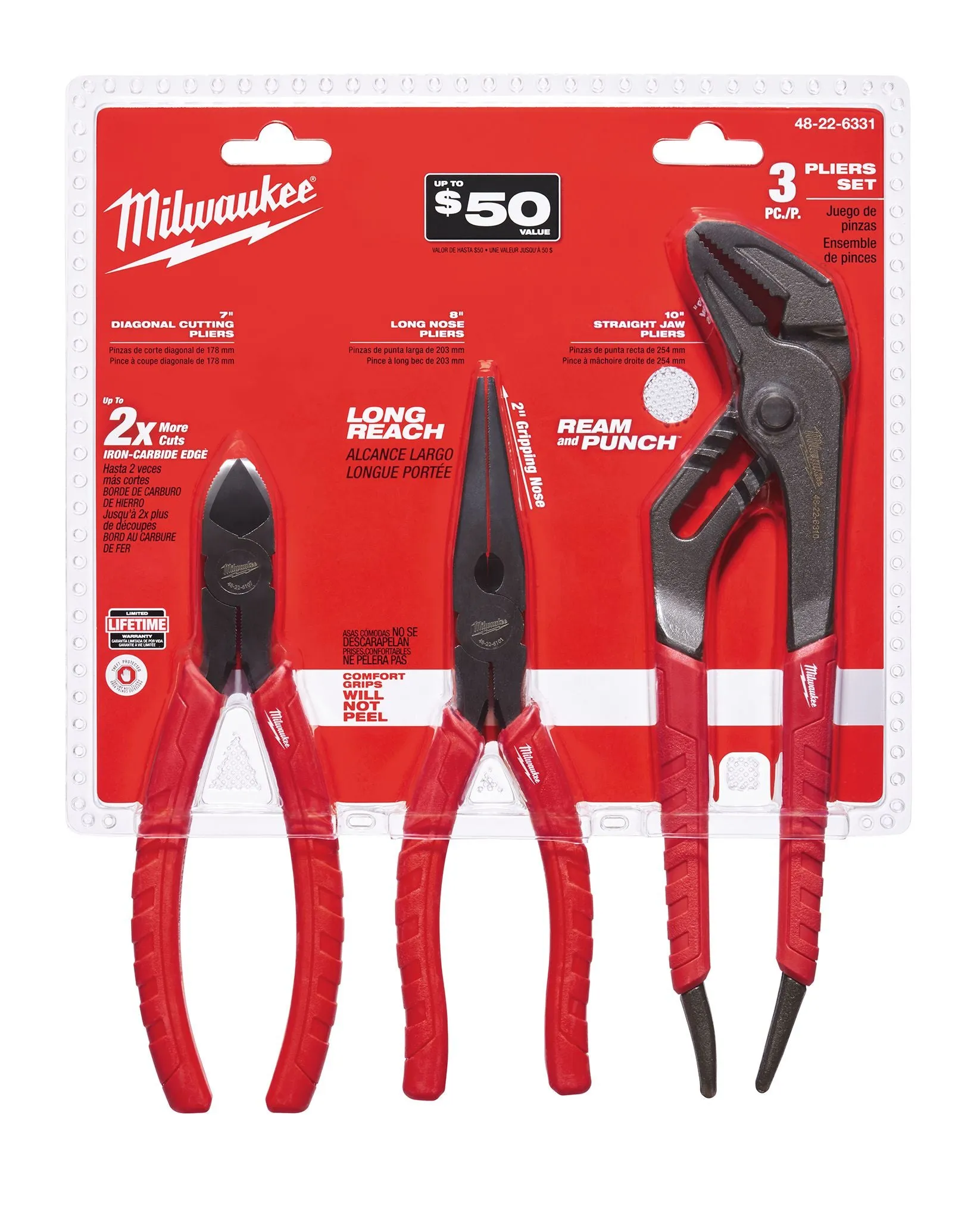 Pliers - Milwaukee 3PC Comfort Grip Pliers Kit, 48-22-6331