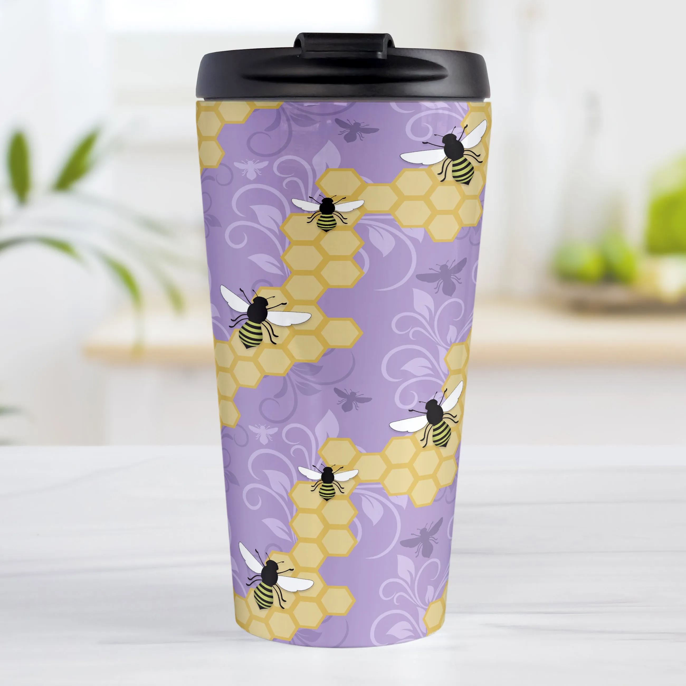 Purple Honeycomb Bee Travel Mug