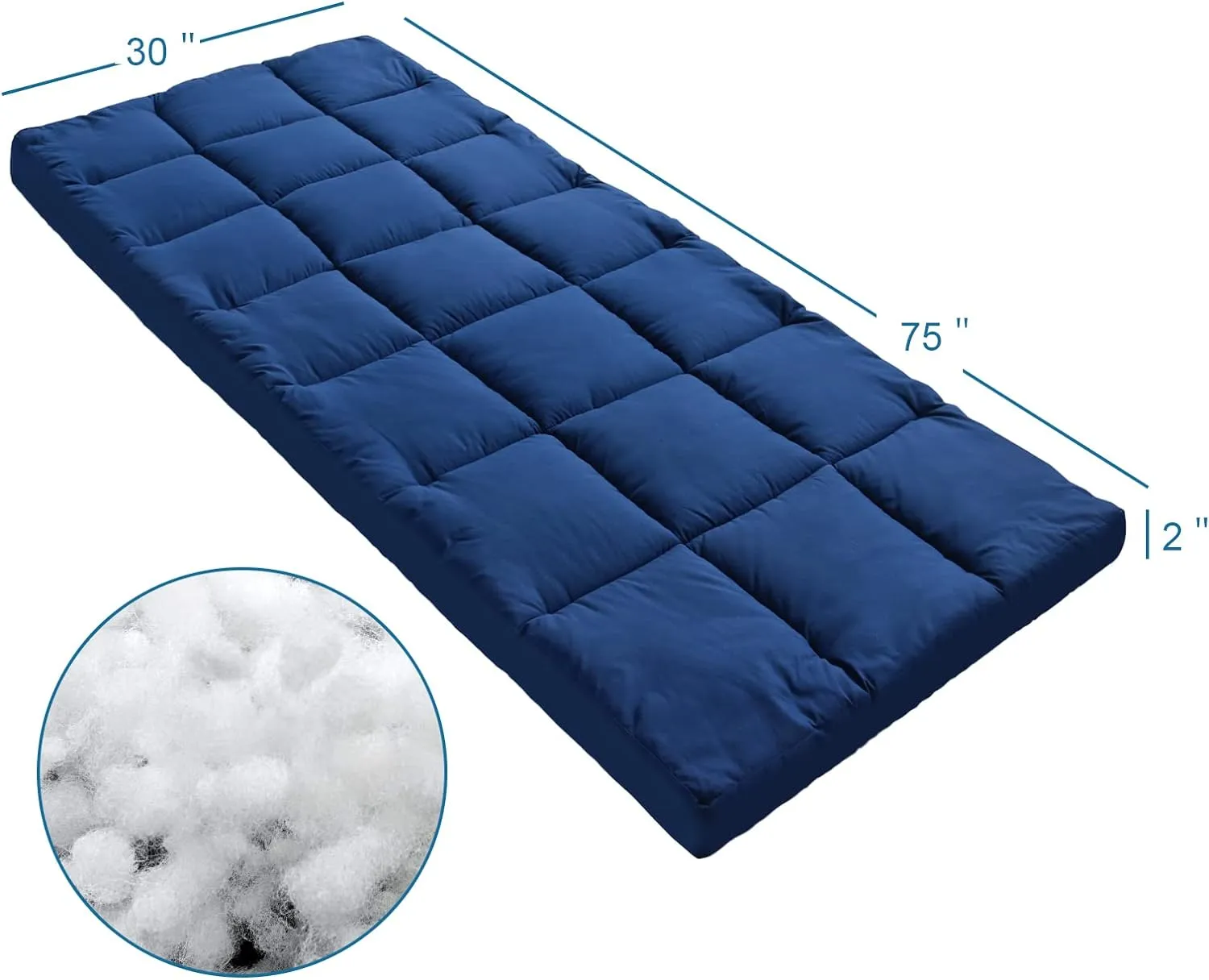 Quilted Cot Mattress Topper - 75" x 30", 2 Pack, Soft and Thicker Cot Pad Only, for Camping Cot/Rv Bunk/Narrow Twin Beds, Grey & Navy