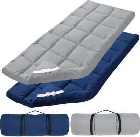 Quilted Cot Mattress Topper - 75" x 30", 2 Pack, Soft and Thicker Cot Pad Only, for Camping Cot/Rv Bunk/Narrow Twin Beds, Grey & Navy