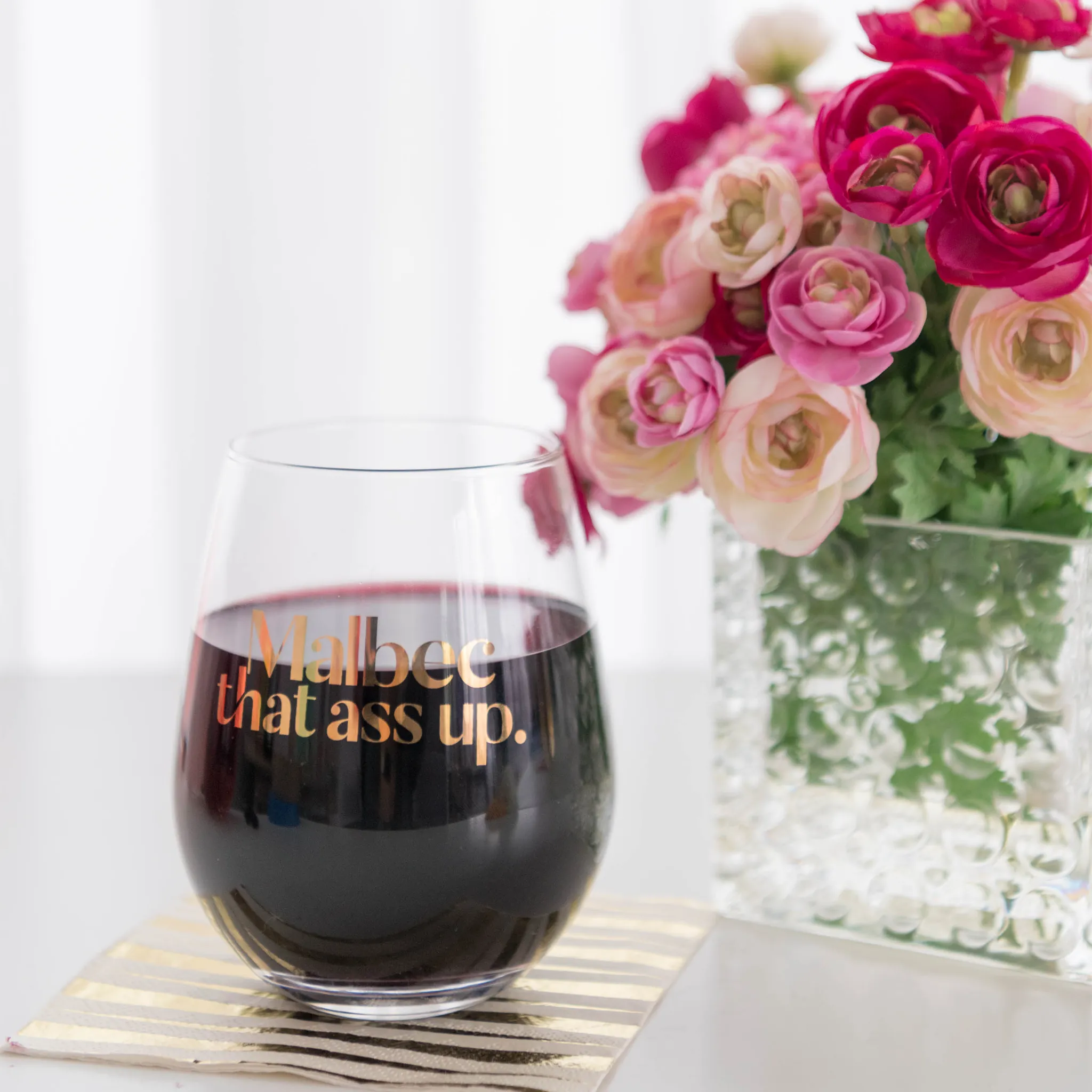 "Malbec that ass up" Witty Wine Glass