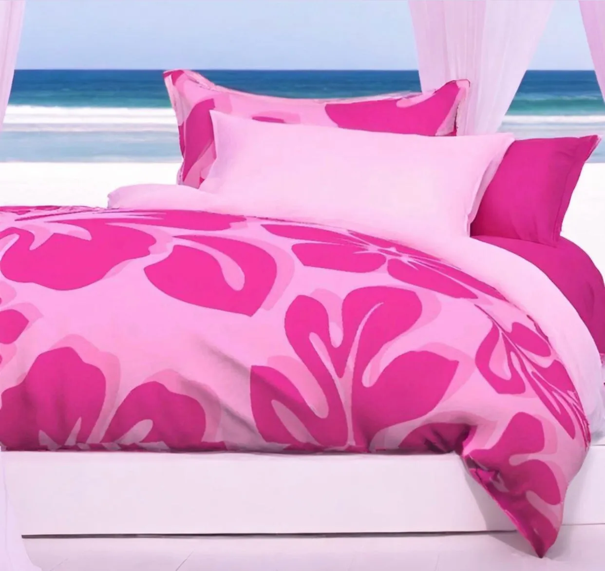 Raspberry Pinks Hibiscus and Hawaiian Flowers Duvet Cover -Large Scale