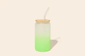 Reusable Glass Tumbler   Glass Straw - Green