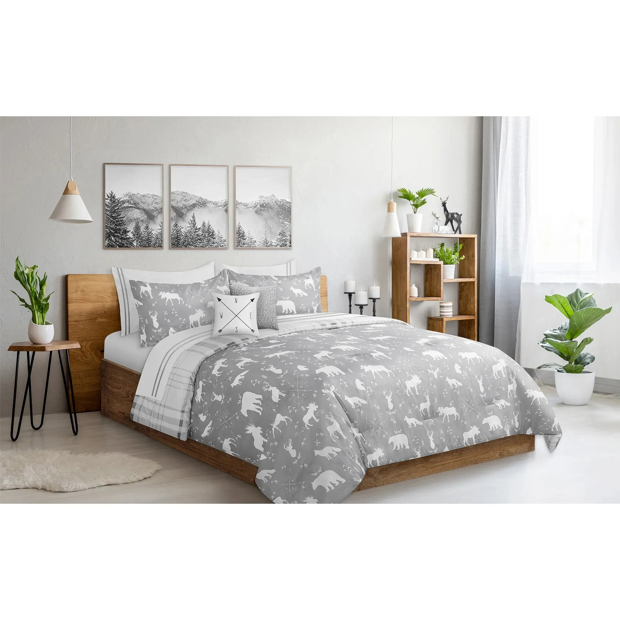 Reversible Grey Wildlife Comforter Set