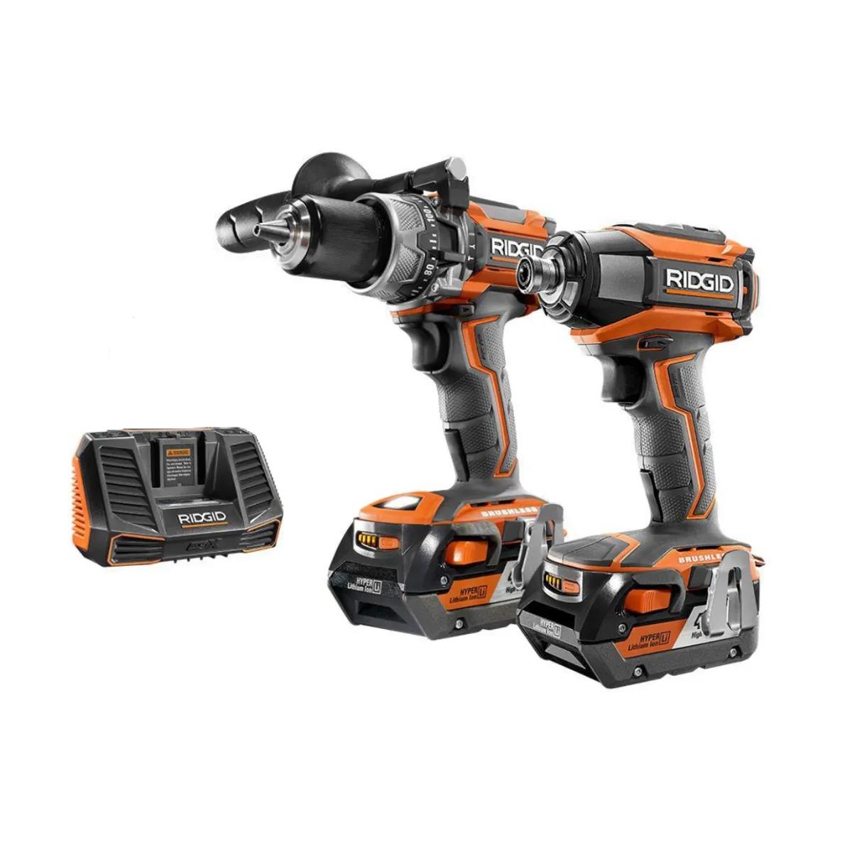 RIDGID 18-Volt Lithium-Ion Cordless Brushless Hammer Drill and Impact Driver 2-Tool Combo Kit with (2) 4.0Ah Batteries, Charger - Factory Reconditioned