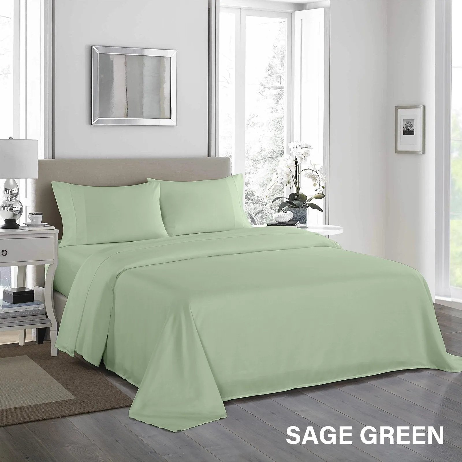 Royal Comfort 1200 Thread Count Sheet Set 4 Piece Ultra Soft Satin Weave Finish Queen Sage Green