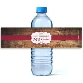 Rustic Wood Maroon Water Bottle Labels