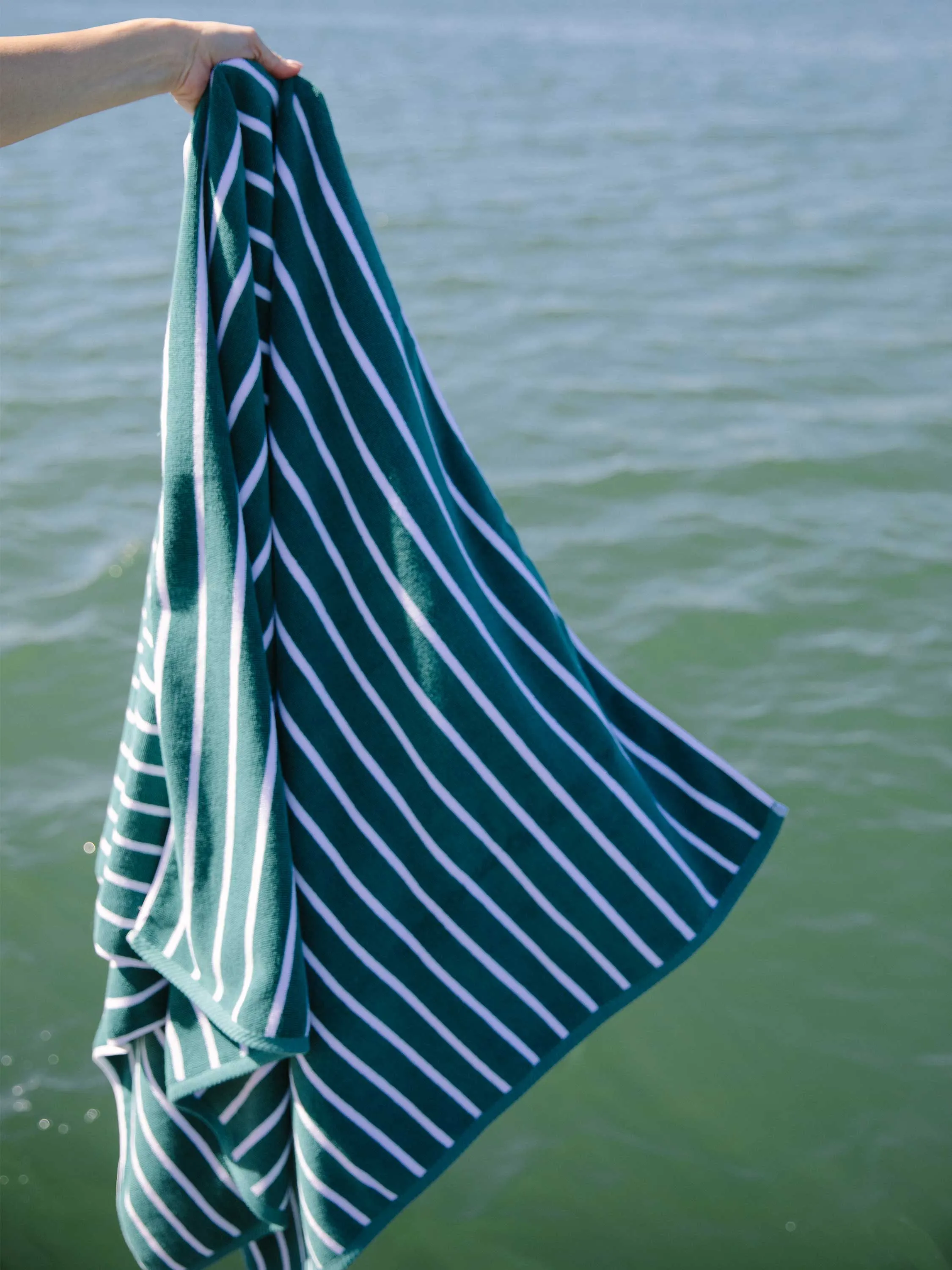 Sea Green Pinstripe Cabana Beach Towel