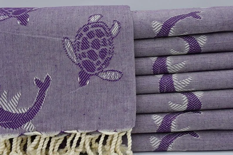 Sea Turtles and Dolphins 100% Cotton Original Turkish Towels