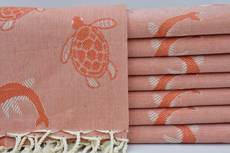 Sea Turtles and Dolphins 100% Cotton Original Turkish Towels