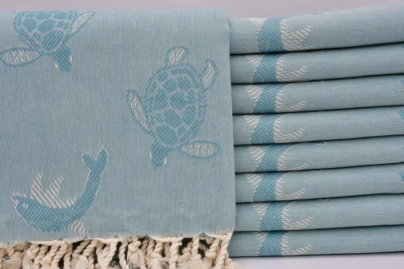 Sea Turtles and Dolphins 100% Cotton Original Turkish Towels