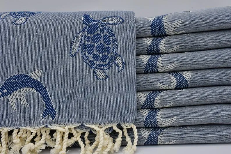 Sea Turtles and Dolphins 100% Cotton Original Turkish Towels