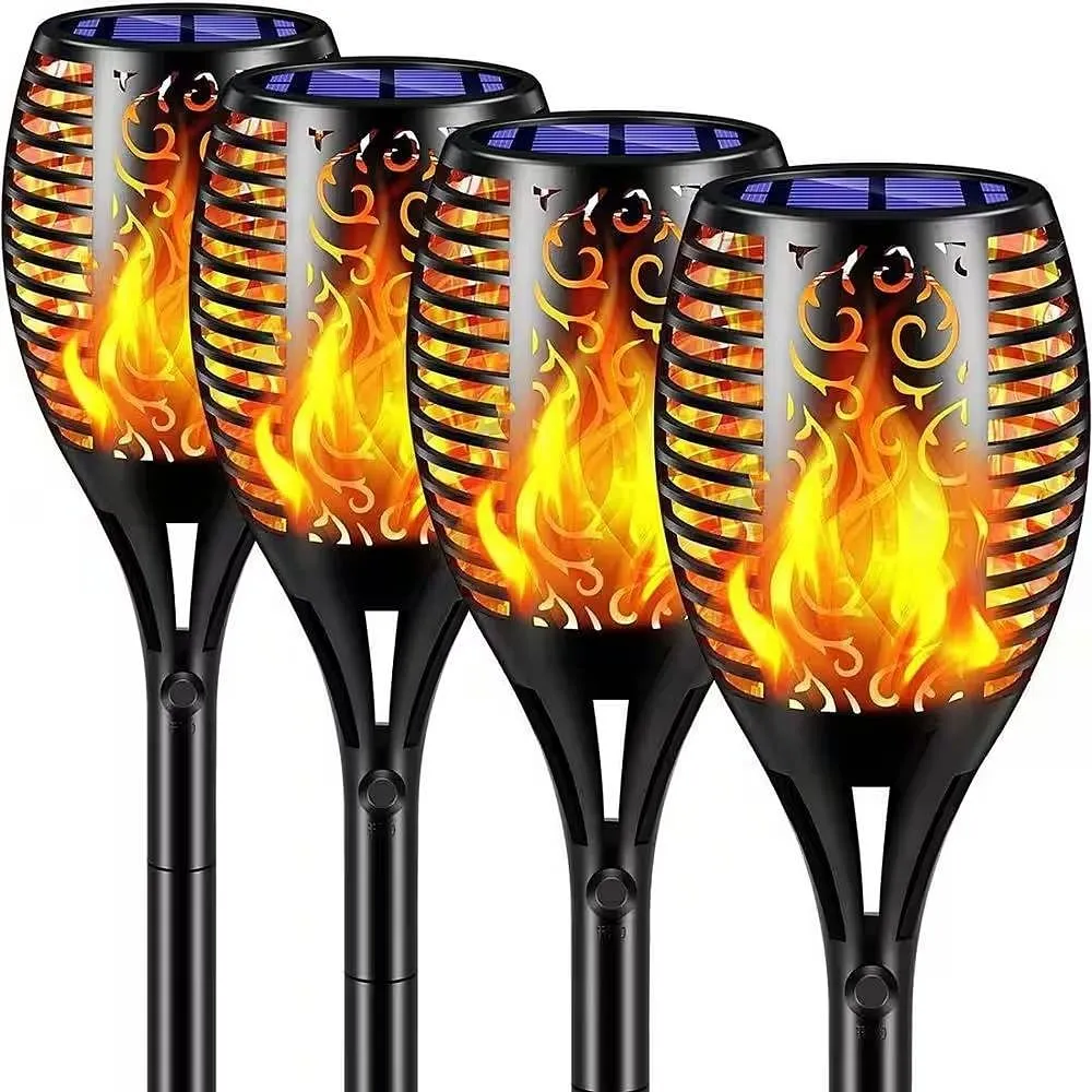 Set of 4 - Outdoor Solar Lights LED Tiki Torch Polynesian Style Path