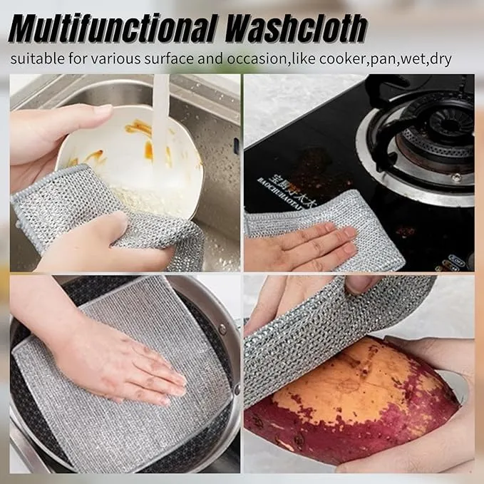 Shop Home Essentials Double-Sided Multipurpose Microfiber Cloths, Stainless Steel Scrubber, Non-Scratch Wire Dishcloth, Durable Kitchen Scrub Cloth (Pack of 5)