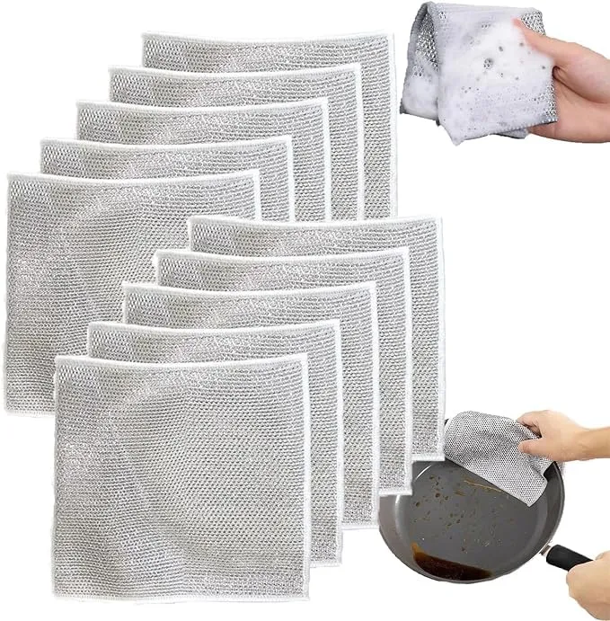 Shop Home Essentials Double-Sided Multipurpose Microfiber Cloths, Stainless Steel Scrubber, Non-Scratch Wire Dishcloth, Durable Kitchen Scrub Cloth (Pack of 5)