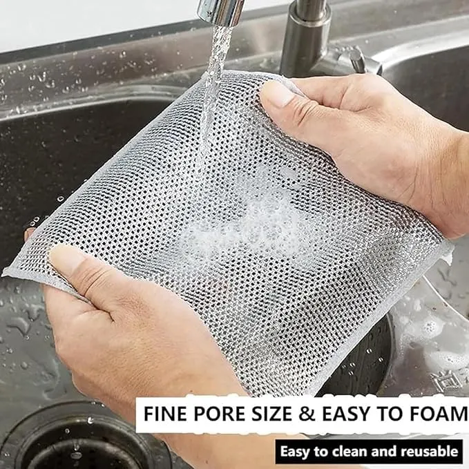 Shop Home Essentials Double-Sided Multipurpose Microfiber Cloths, Stainless Steel Scrubber, Non-Scratch Wire Dishcloth, Durable Kitchen Scrub Cloth (Pack of 5)