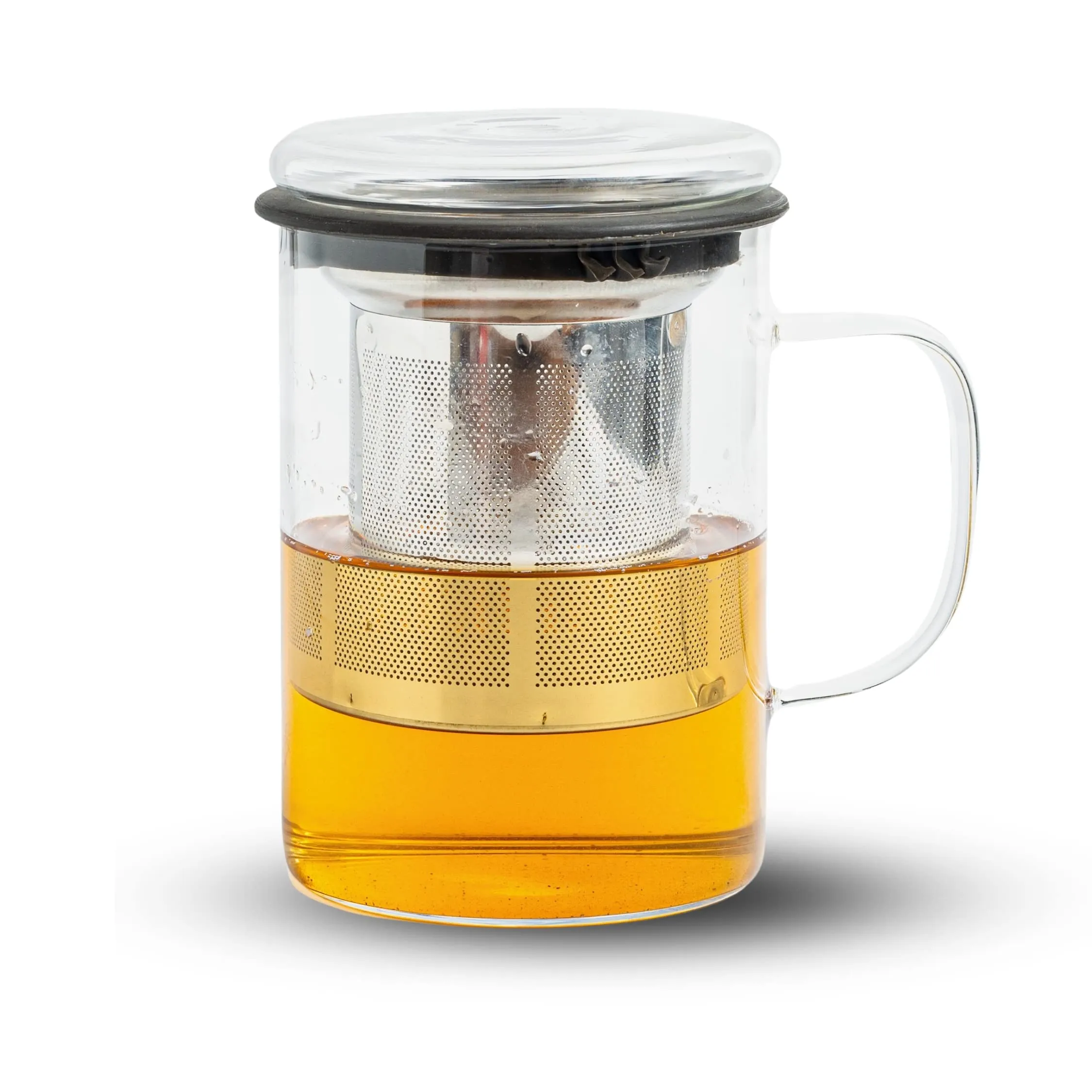 Sipologie Inspire Tea Infuser Mug – Ideal for Brewing Loose-Leaf Tea – Premium Clear Borosilicate Glass Mug with Fine Mesh Stainless Steel Infuser and Dual-Purpose Glass Lid, 350ml