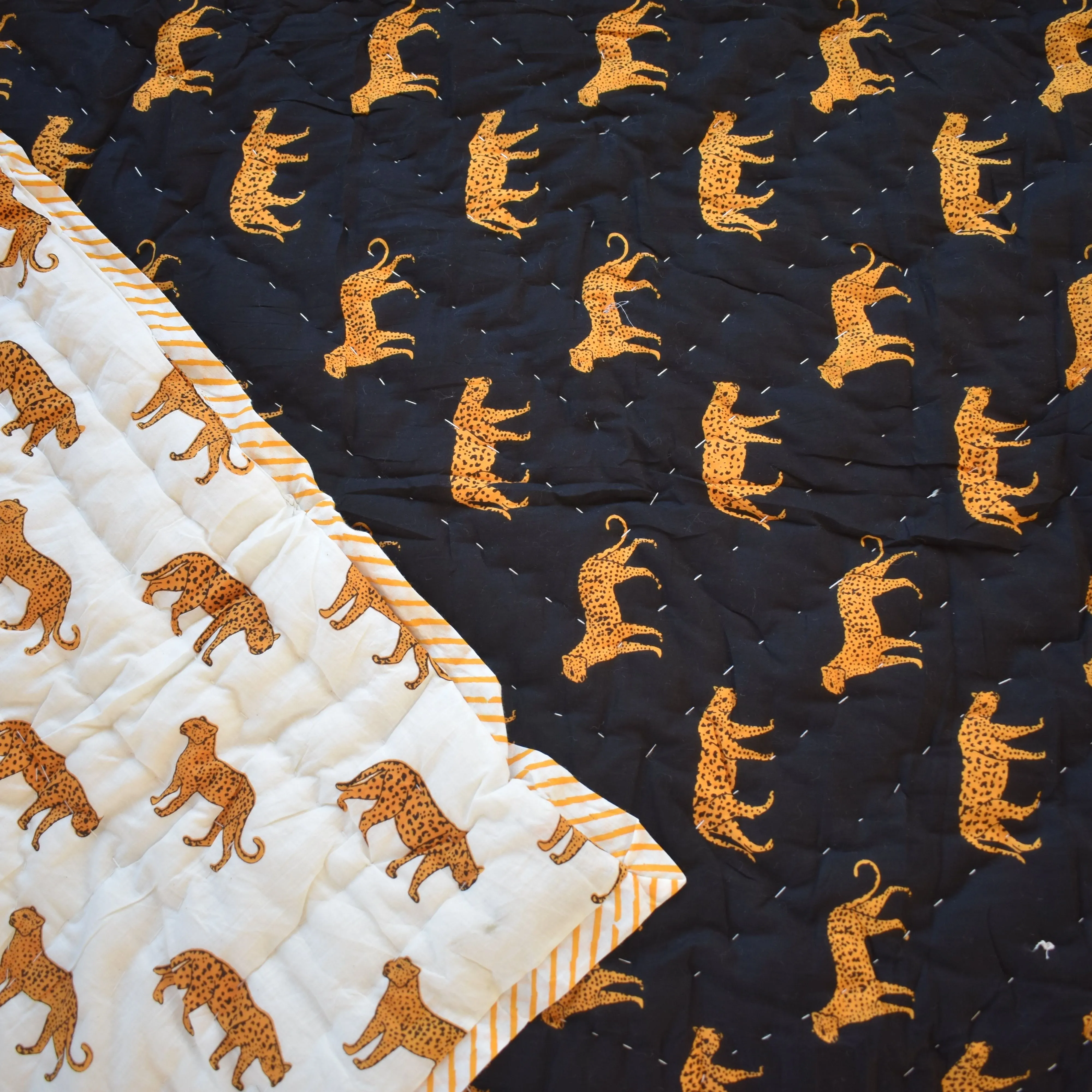 Soft Muslin Cotton Reversible Baby Quilt - Bagheera / Leopard