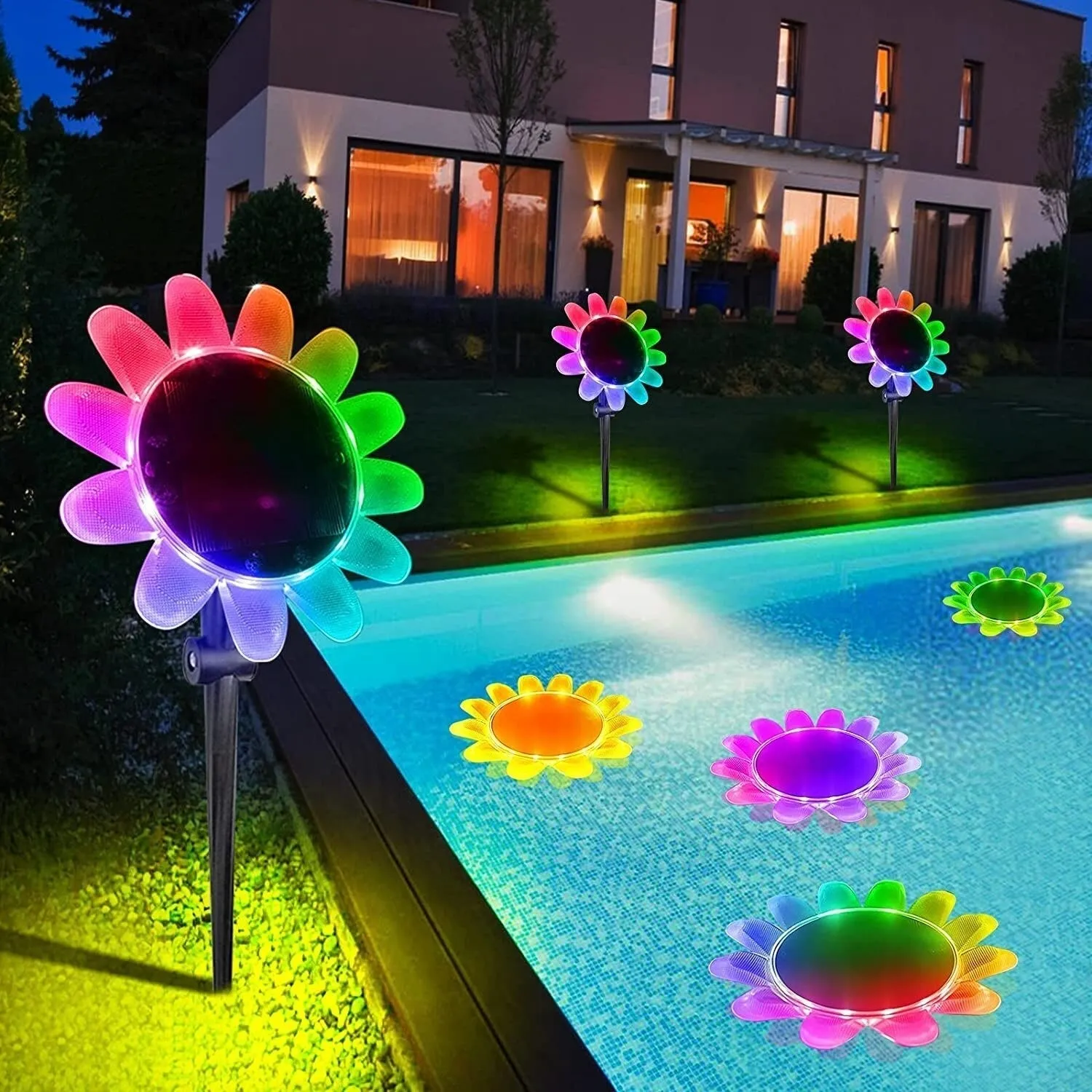 Solar Floating Pool Lights with Colorful Changing IP68 Waterproof Sunflower Solar Swimming Pool Light for Fountain Fish Ponds