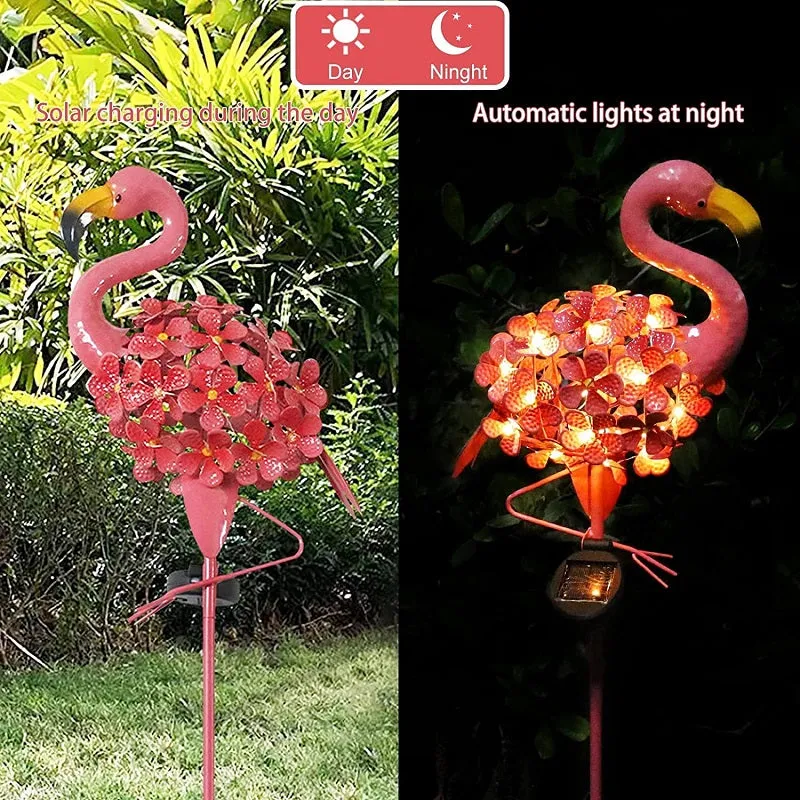 Solar Garden Pathway Flamingo Peacock Stake Metal Light