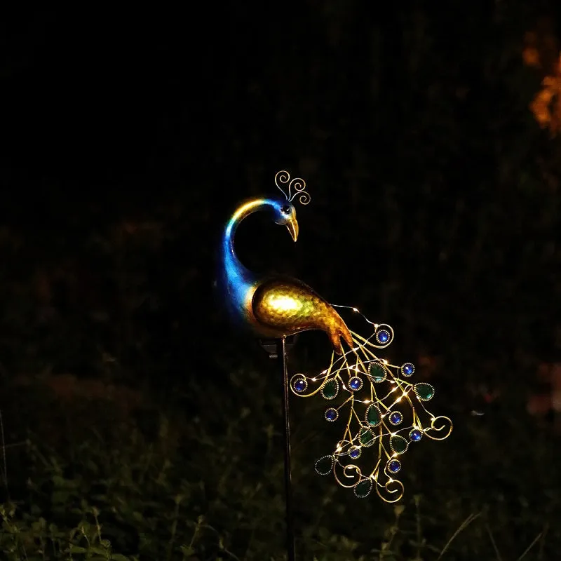 Solar Garden Pathway Flamingo Peacock Stake Metal Light