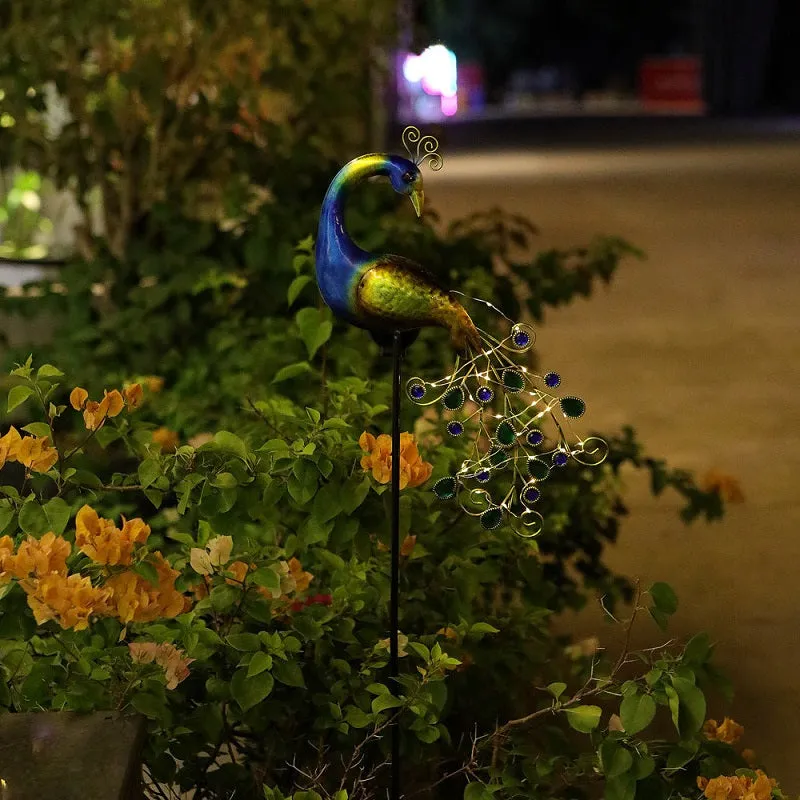 Solar Garden Pathway Flamingo Peacock Stake Metal Light