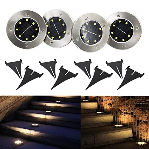 Solar Ground Light Outdoor, Kalurab Upgraded Waterproof Outdoor Solar Landscape Lighting with 8 LED,4 Pack LED Landscape Pathway Lights IP65 Waterproof Underground Solar Light for Driveway, Pathway, Patio, Lawn, Square, Pool, Yard(White)